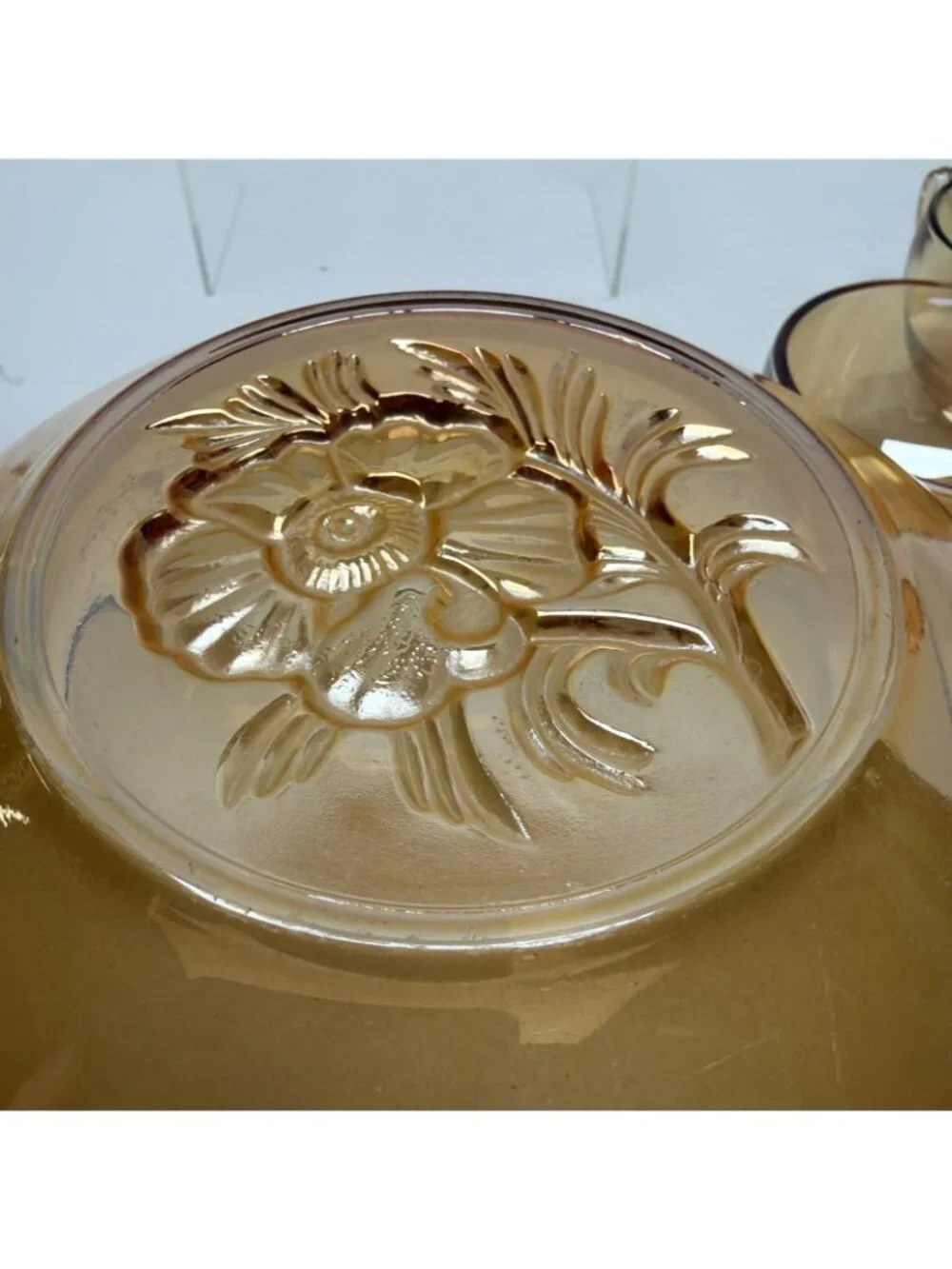 Vintage Jeanette Glass Eggnog Set Bowl & 6 Cups Marigold Carnival Glass